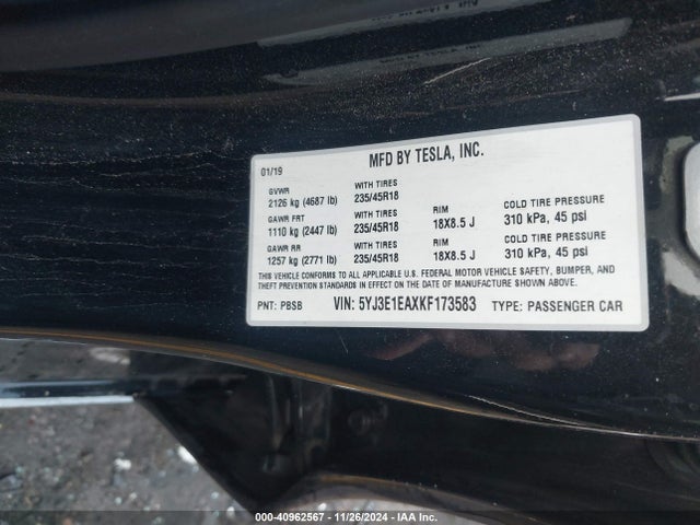 2019 TESLA MODEL 3 5YJ3E1EAXKF173583 Photo 8