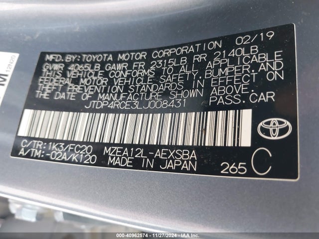 Toyota COROLLA SE 2020 JTDP4RCE3LJ008431 Image 9