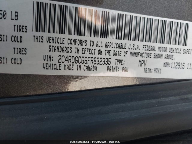 Dodge Grand Caravan Sxt 2015 2C4RDGCG6FR632335 Image 9