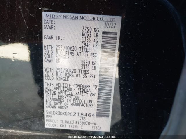 5N1DR3DK0PC218464 Nissan Pathfinder Platinum 4wd