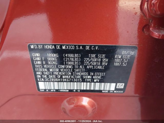 3CZRU6H19KG713015 Honda HR-V SPORT