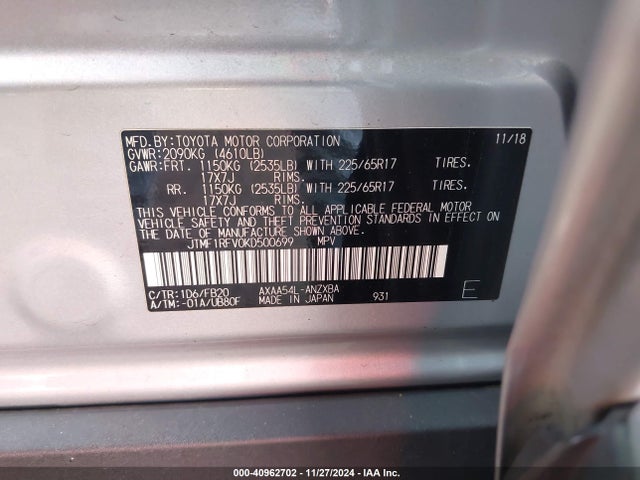 Toyota RAV4 LE 2019 JTMF1RFV0KD500699 Image 9