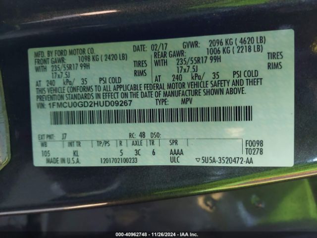 1FMCU0GD2HUD09267 Ford ESCAPE SE