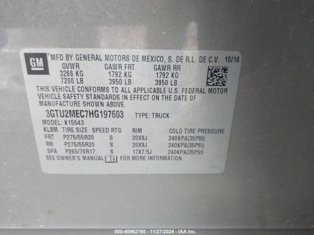 3GTU2MEC7HG197603 GMC Sierra 1500 Sle