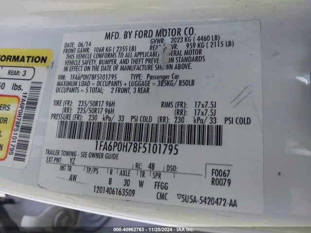 Ford FUSION SE 2015 1FA6P0H78F5101795 Image 9
