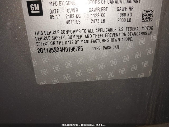 Chevrolet IMPALA 1LT 2017 2G1105S34H9196785 Image 9