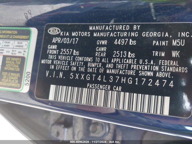 KIA Optima Lx 2017 5XXGT4L37HG172474 Image 9