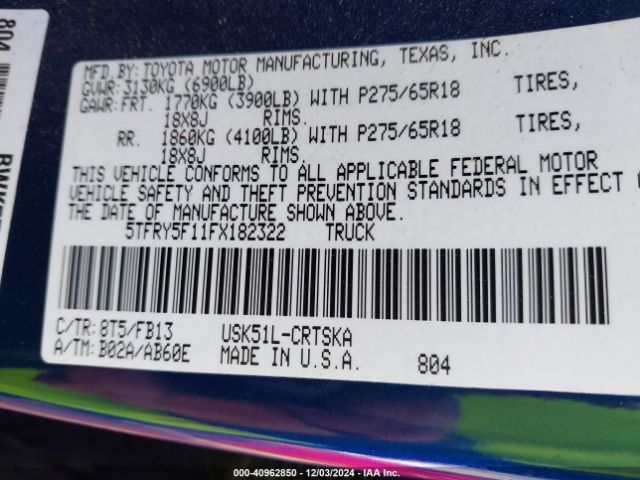 5TFRY5F11FX182322 Toyota Tundra Sr5 5.7l V8