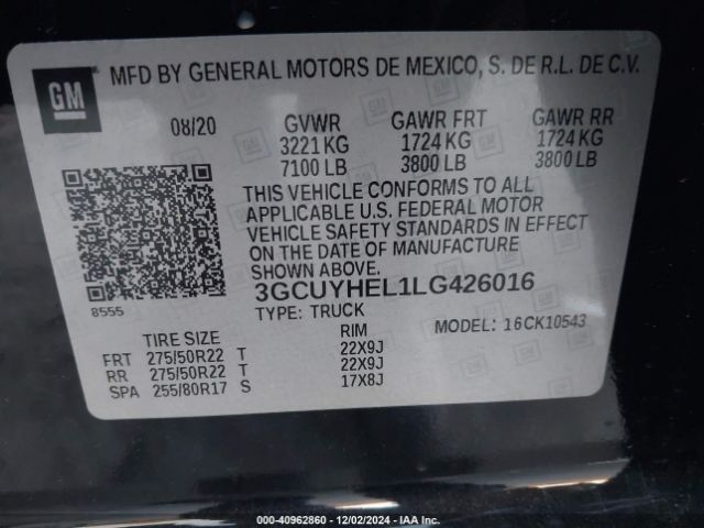 3GCUYHEL1LG426016 Chevrolet Silverado 1500 4wd  Short Bed High Country