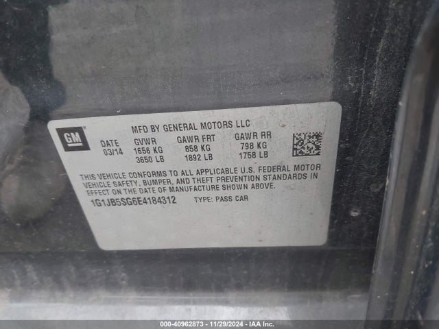 Chevrolet Sonic Ls Manual 2014 1G1JB5SG6E4184312 Image 9