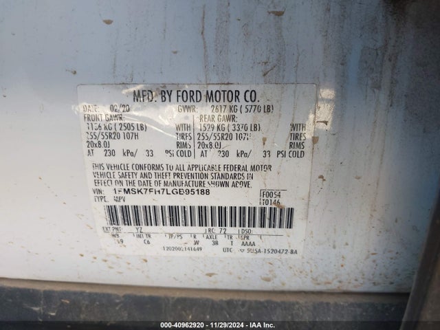 Ford Explorer Limited 2020 1FMSK7FH7LGB95188 Image 9