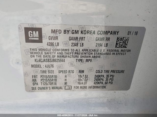 KL4CJASB3JB625944 Buick Encore Preferred