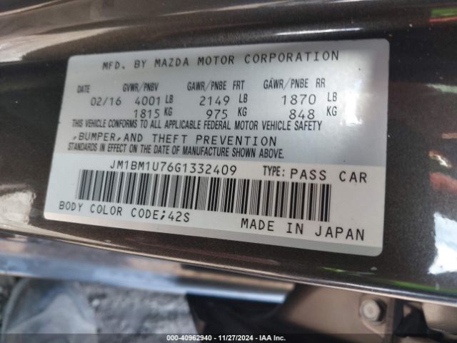 JM1BM1U76G1332409 Mazda Mazda3 I Sport