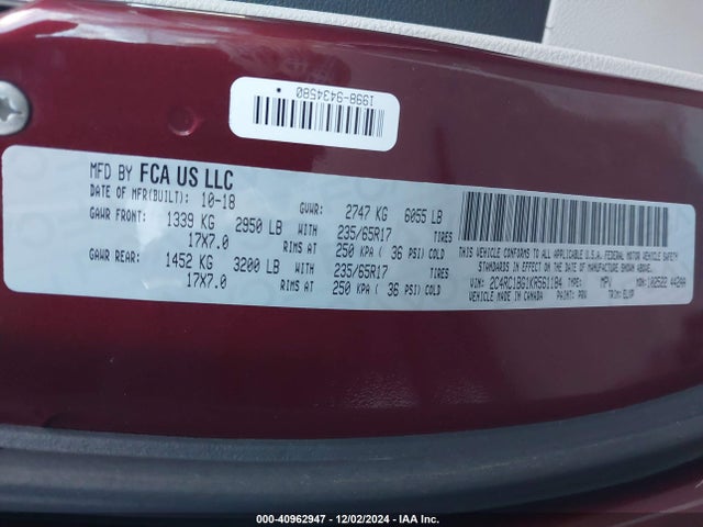 Chrysler Pacifica Touring L 2019 2C4RC1BG1KR561184 Image 9