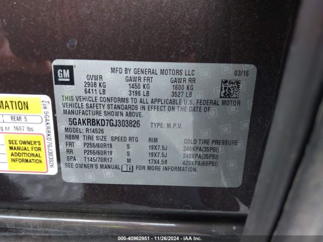 5GAKRBKD7GJ303826 Buick Enclave Leather