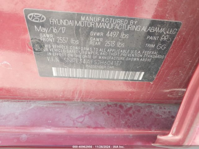 5NPE34AF5JH604137 Hyundai SONATA SEL
