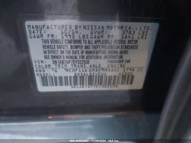 Nissan SENTRA SV 2014 3N1AB7AP7EY322508 Image 9