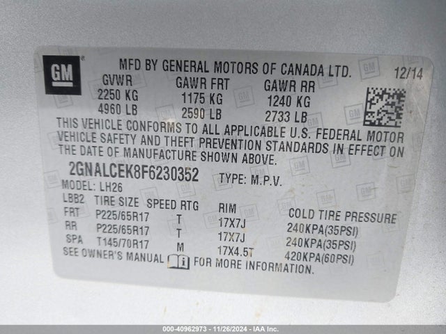 Chevrolet Equinox 2lt 2015 2GNALCEK8F6230352 Image 9