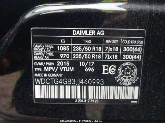 WDCTG4GB3JJ460993 Mercedes-Benz Gla 250 4matic