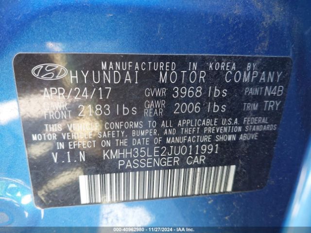 KMHH35LE2JU011991 Hyundai ELANTRA GT
