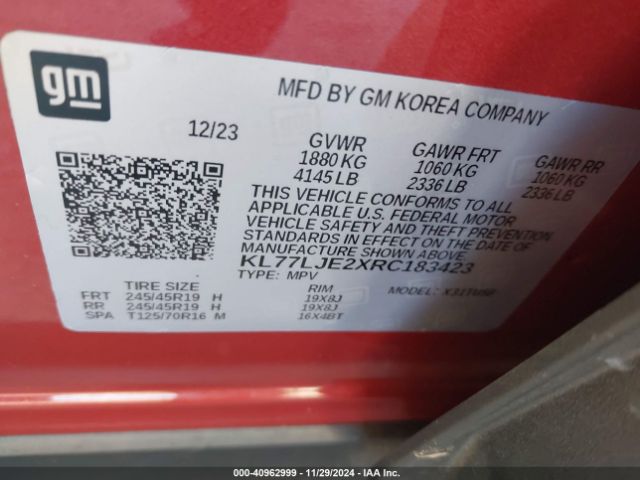 KL77LJE2XRC183423 Chevrolet Trax Fwd 2rs