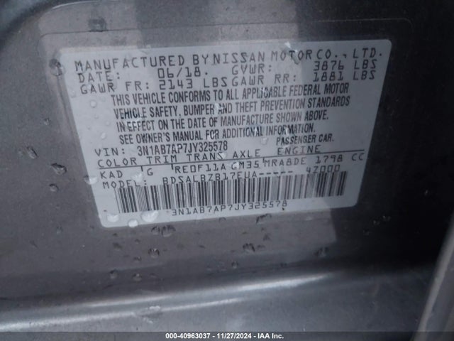 3N1AB7AP7JY325578 Nissan SENTRA S