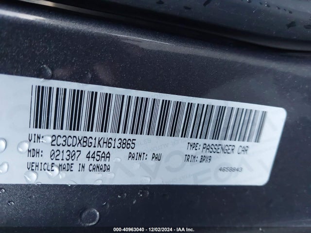 2C3CDXBG1KH613865 Dodge Charger Sxt Rwd