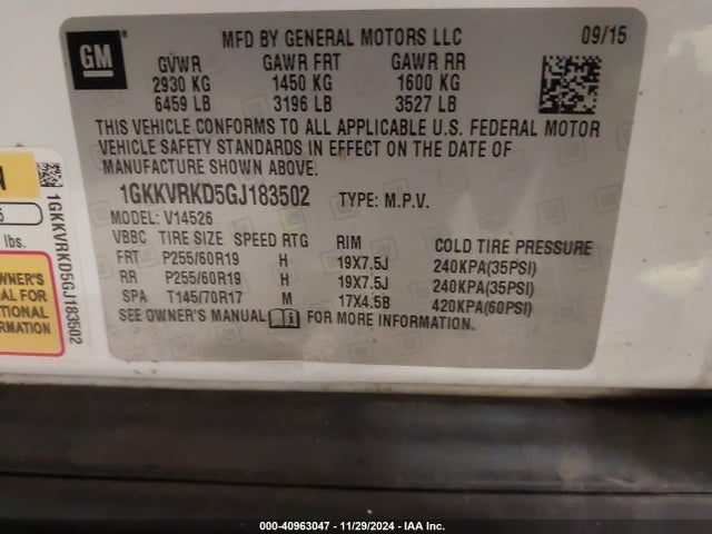 1GKKVRKD5GJ183502 GMC Acadia Slt-1