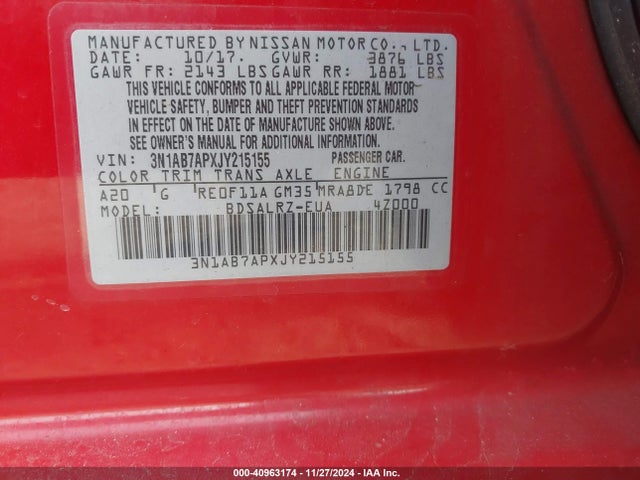 Nissan SENTRA SR 2018 3N1AB7APXJY215155 Image 9