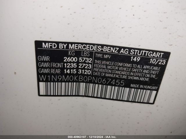 W1N9M0KB0PN067455 Mercedes-Benz Eqb 300 Suv 4matic