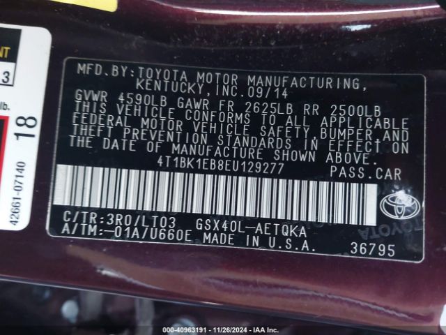 4T1BK1EB8EU129277 Toyota Avalon Xle Touring