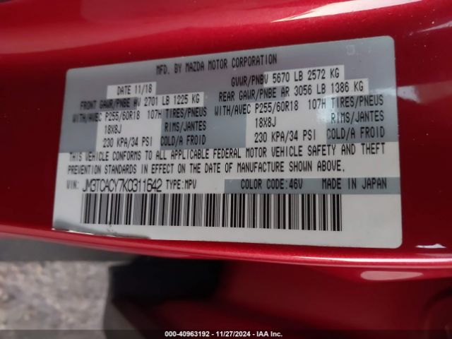 JM3TCACY7K0311642 Mazda Cx-9 Touring