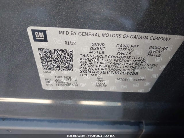 Chevrolet EQUINOX LT 2018 2GNAXJEV7J6264455 Image 9
