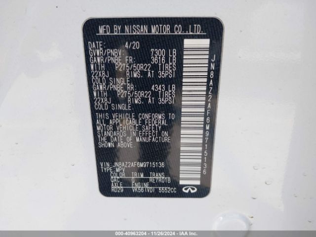 JN8AZ2AF6M9715136 Infiniti Qx80 Premium Select