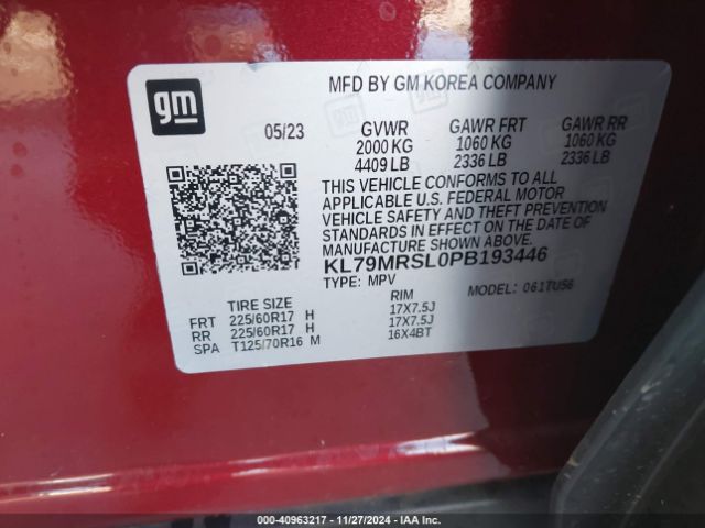 KL79MRSL0PB193446 Chevrolet Trailblazer Awd Lt