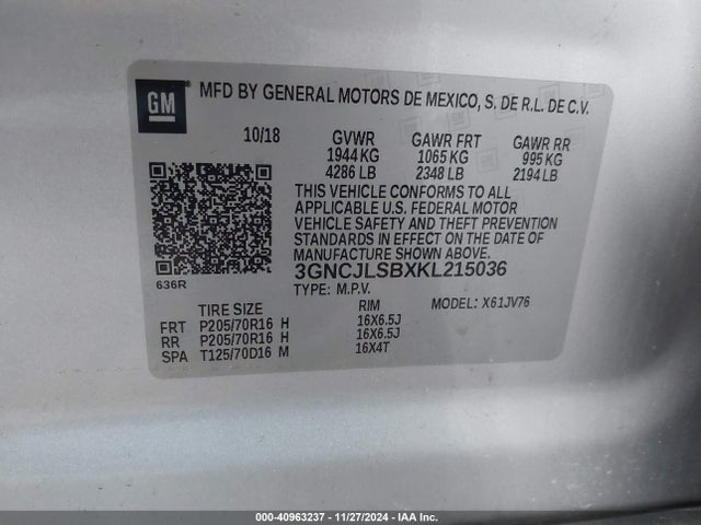 Chevrolet Trax Lt 2019 3GNCJLSBXKL215036 Image 9