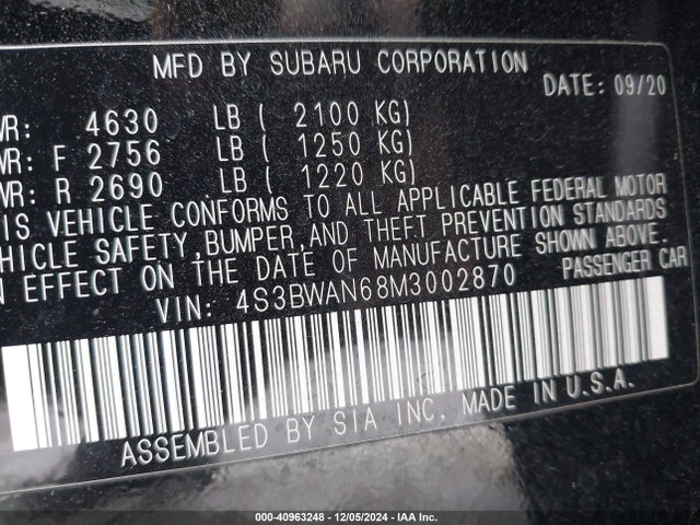 4S3BWAN68M3002870 Subaru Legacy Limited