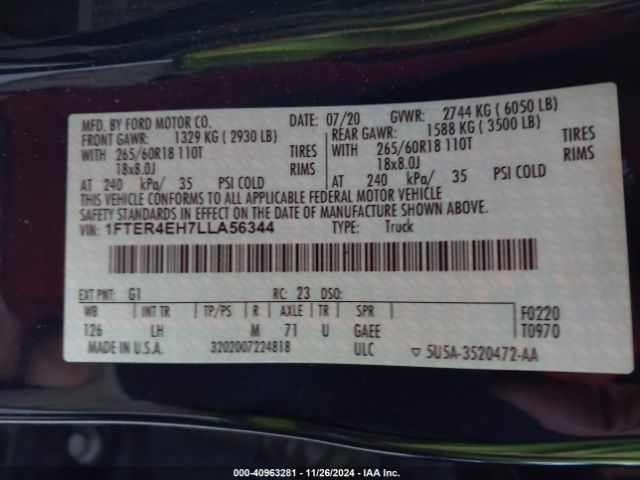 1FTER4EH7LLA56344 Ford Ranger Xlt