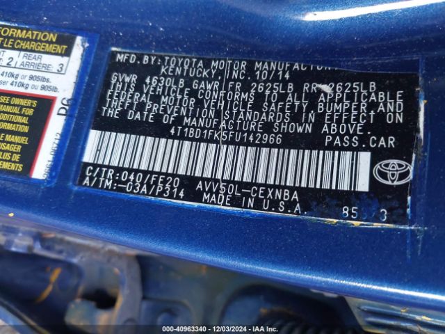 4T1BD1FK5FU142966 Toyota Camry Hybrid Le