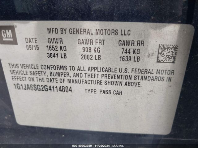 1G1JA6SG2G4114804 Chevrolet Sonic Ls Auto