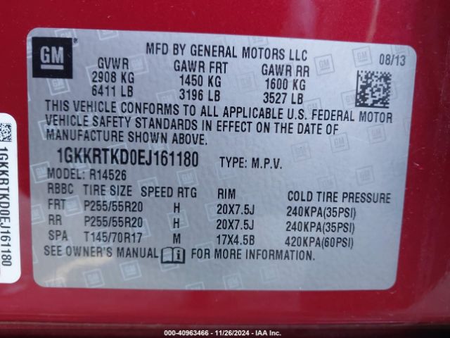 1GKKRTKD0EJ161180 GMC Acadia Denali