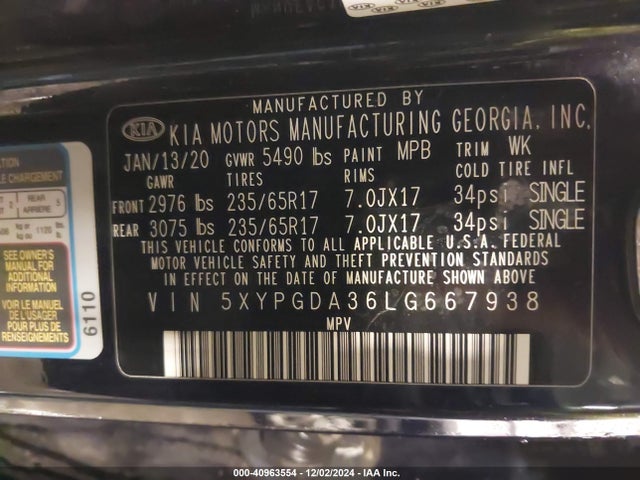 KIA Sorento 2.4l Lx 2020 5XYPGDA36LG667938 Image 9