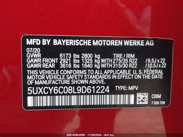 5UXCY6C08L9D61224 BMW X6 Xdrive40i