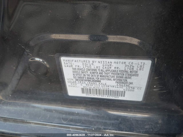 Nissan Versa 1.6 Sv 2019 3N1CN7AP8KL859980 Image 9