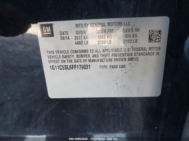 Chevrolet MALIBU 1LT 2015 1G11C5SL6FF179031 Image 9