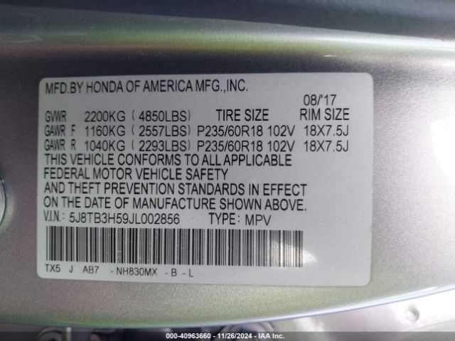 5J8TB3H59JL002856 Acura Rdx Technology   Acurawatch Plus Packages/technology Package