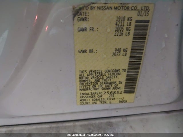 Nissan Altima 2.5 Sv 2015 1N4AL3AP5FC256852 Image 9
