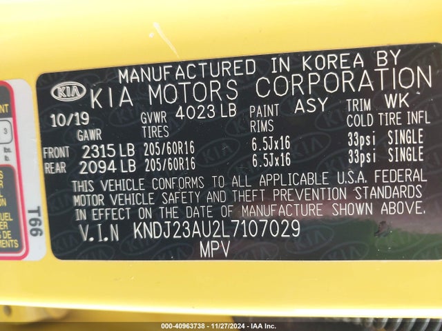 KIA SOUL S 2020 KNDJ23AU2L7107029 Image 9