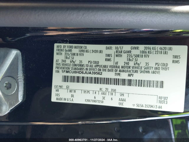 Ford ESCAPE SEL 2018 1FMCU0HD6JUA39562 Image 9