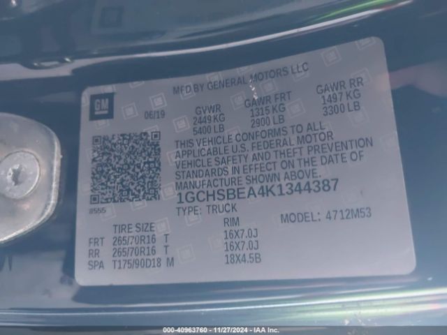 1GCHSBEA4K1344387 Chevrolet Colorado Wt